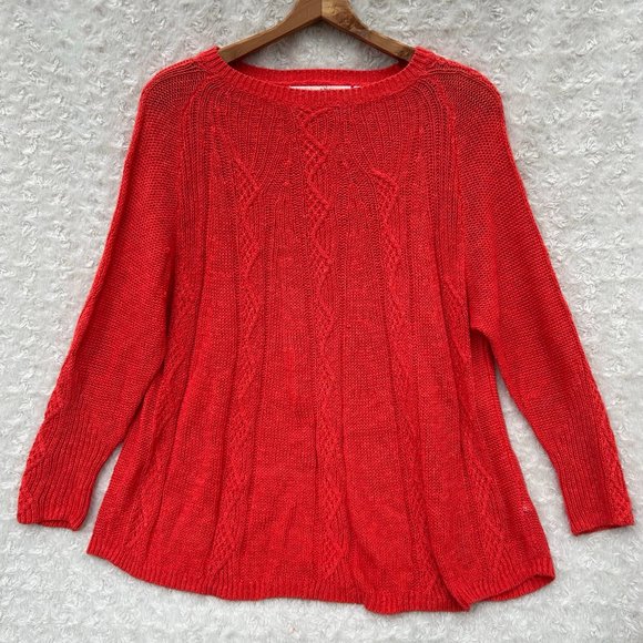 Rosie Neira Anthropologie Sweater Womens Small Red Orange Open Knit Pullover - Picture 1 of 6